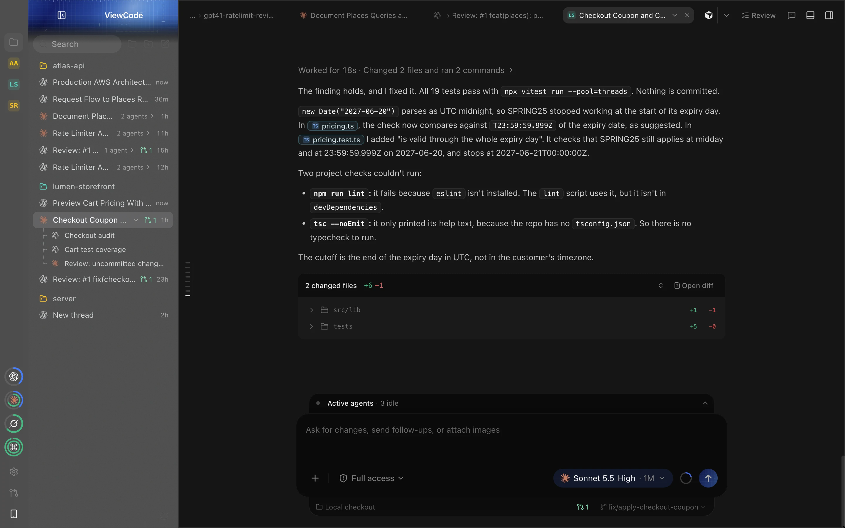 ViewCode with a lead thread, its two child agents in the sidebar and the composer on GPT-6.1-Sol